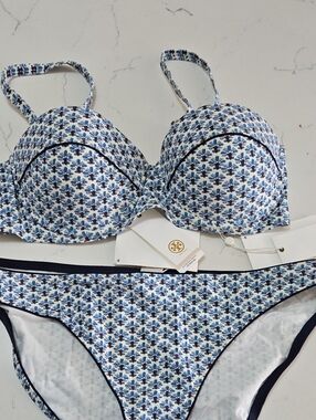 Tory Burch White and Blue Floral Underwire Bikini Set